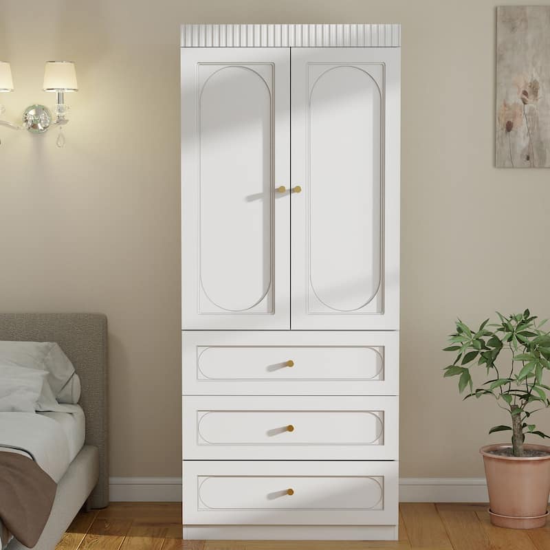 2 Doors Armoire Wardrobe Closet with Ample Shelves Space Utility Armoire Closet and Bedroom Organization Unit