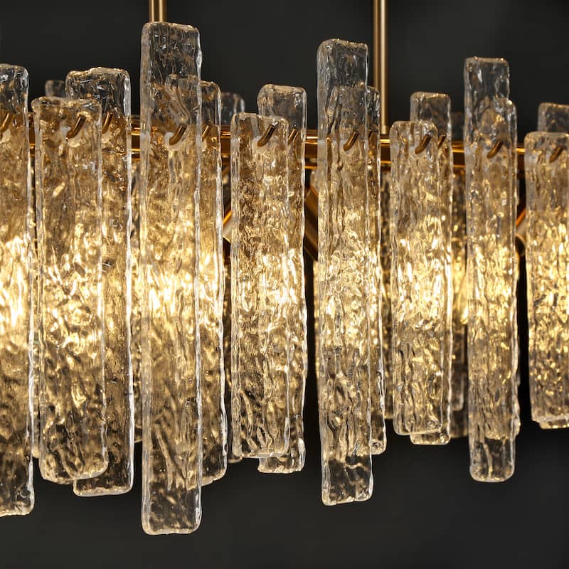 Modern Brass 6-Light Glass Island Chandelier Linear 39" W Kitchen Island Lights - 39" W x 9.8" D x 9.8" H