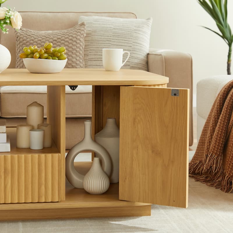 46.5" Modern Luxury Oval Coffee Table with Drawers and Storage Compartments