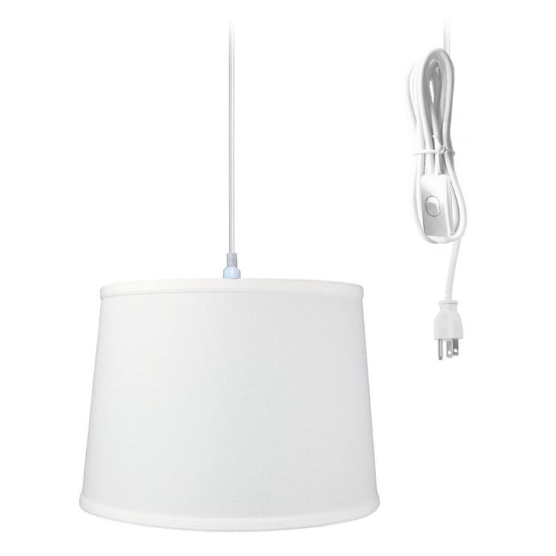 1 Light Swag Plug-In Pendant 14"w White Shade, 17' White Cord