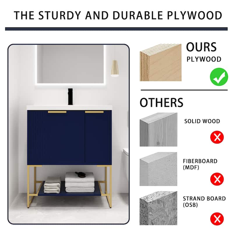 Malwee 24"/30"/48" FreeStanding Bathroom Vanity, Floor Stand Bathroom Vanity with Resin Top,Soft Close Door & Drawer