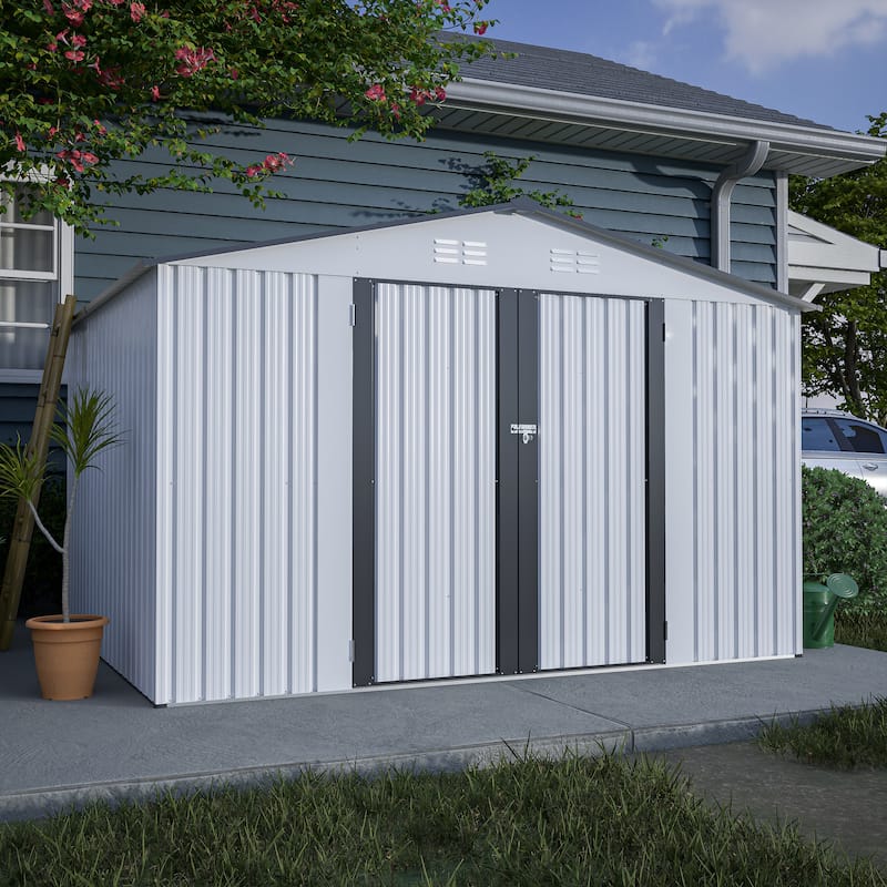 GDFStudio - Evelyn Spacious Outdoor Waterproof Tool Storage Shed with Durable Metal Frame