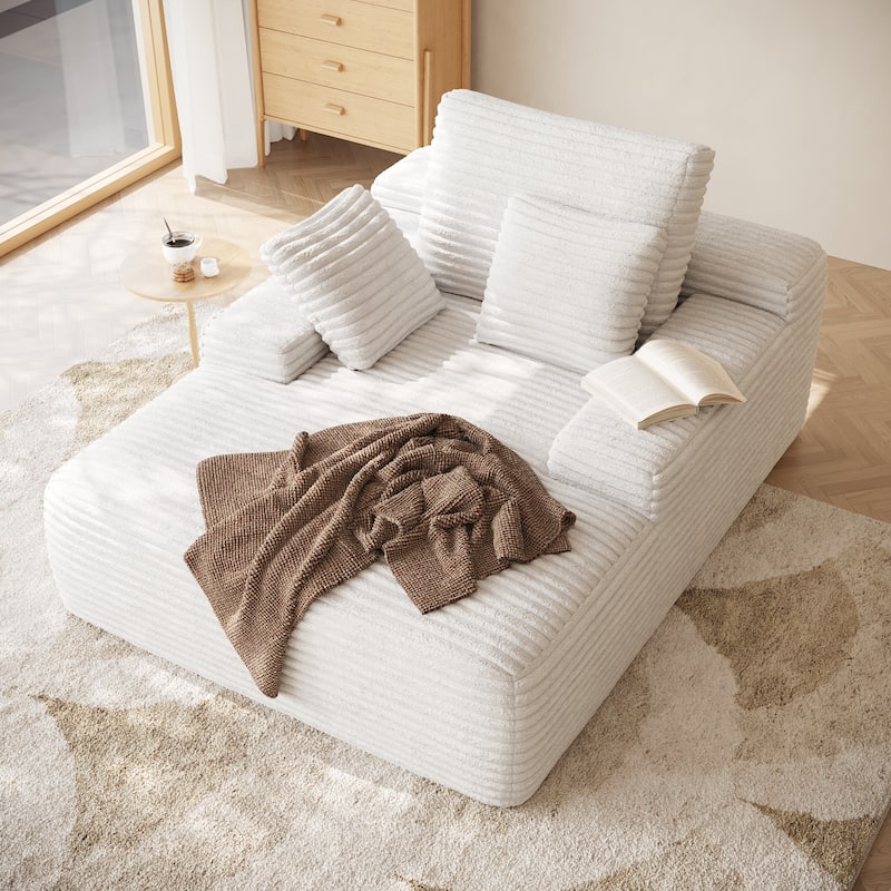 67" Oversized Chaise Lounge Chair Sofa Bed With Corduroy Upholstery, Large Corduroy Floor Sofa With Pillows - Beige