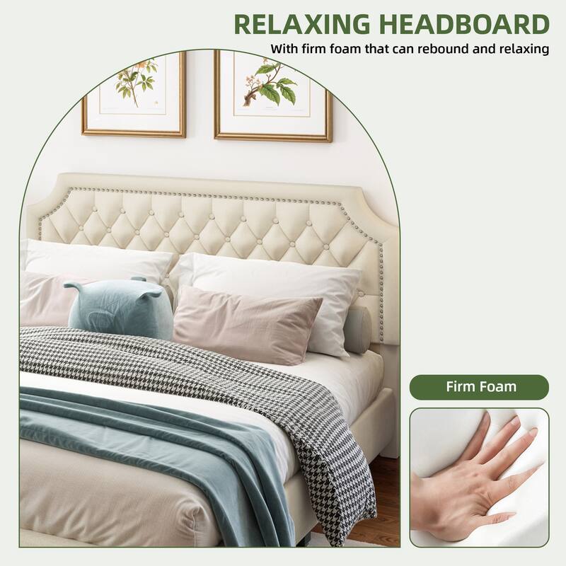 Moasis Upholstered Tufted Bed Frame with Adjustable Height Headboard
