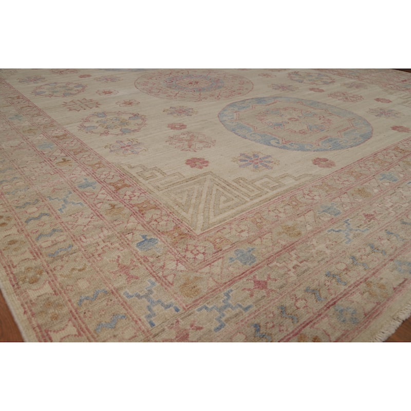 Hand Knotted Oriental 100% Wool Carpet Transitional All-Over Beige & Ivories Oushak Area Rug - 9' 9'' X 8' 1''