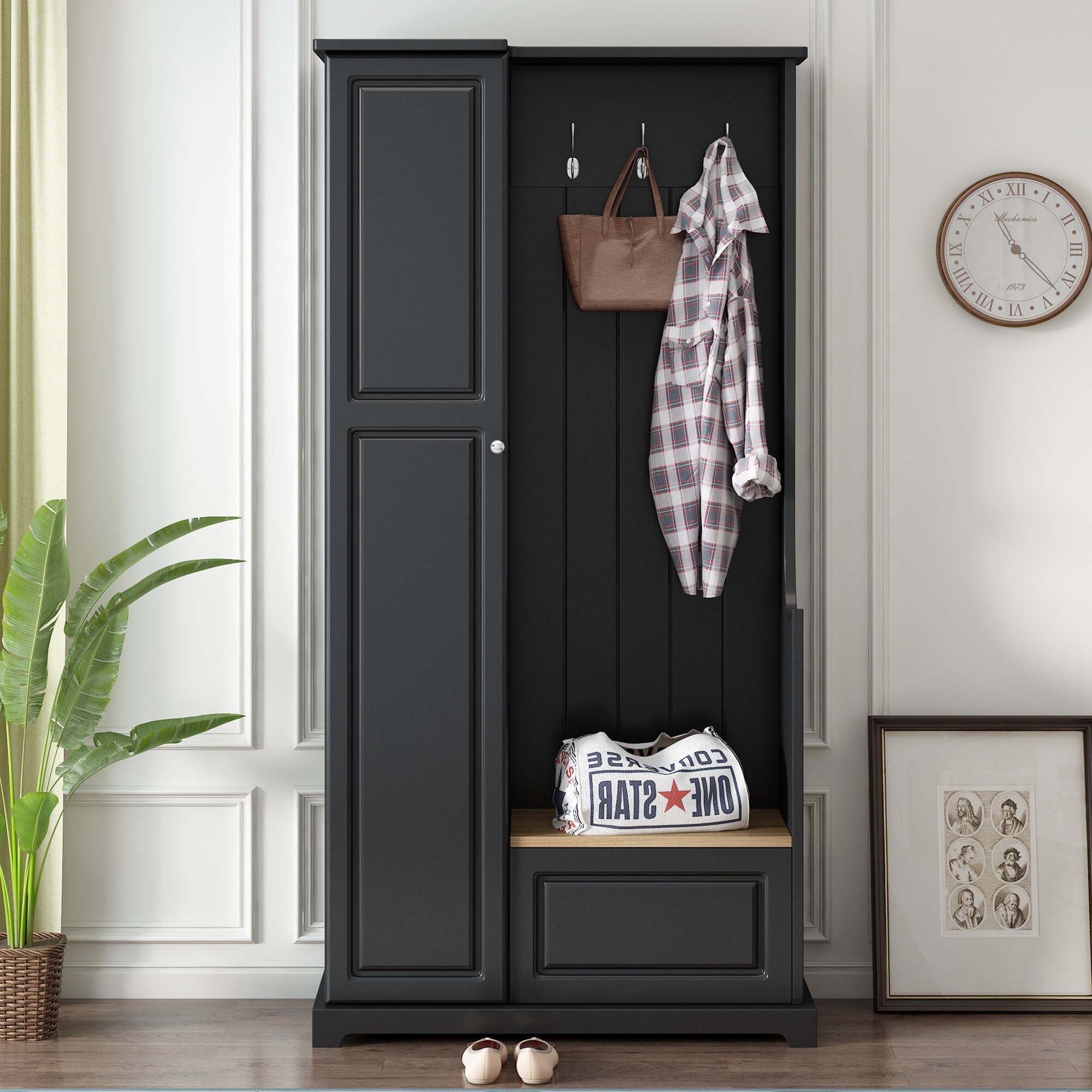 Hallway Hall Tree Entryway Shoe Cabinet with Shelves Flip Up Bench
