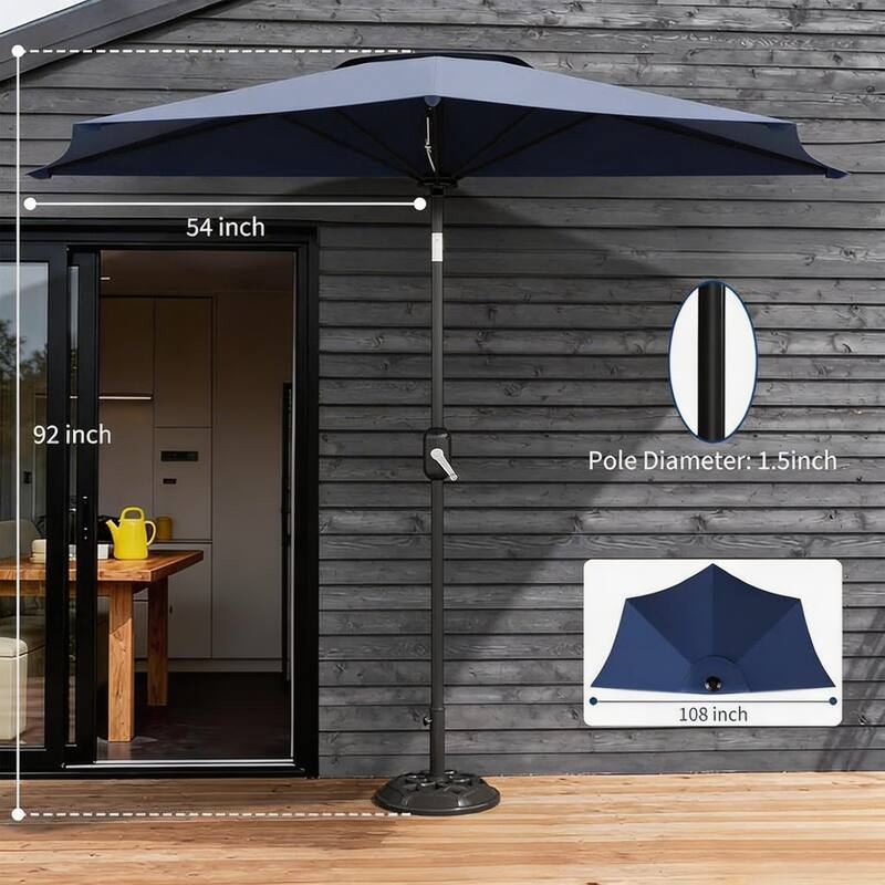 9ft Outdoor Patio Half Umbrella, with Smooth Crank Lift