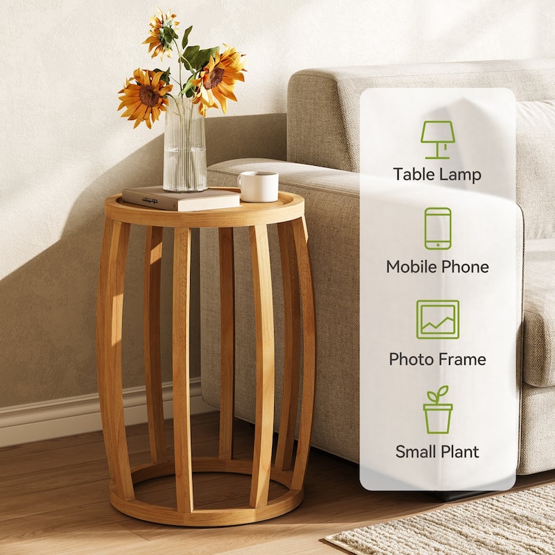 Solid Wood Round Side Table, Natural End Side Table for Living Room