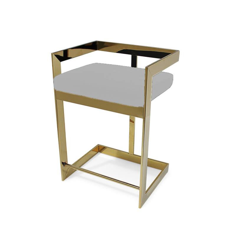 HomeRoots 26" Gold and Gray Metal and Velvet Low Back Counter Height Bar Chair