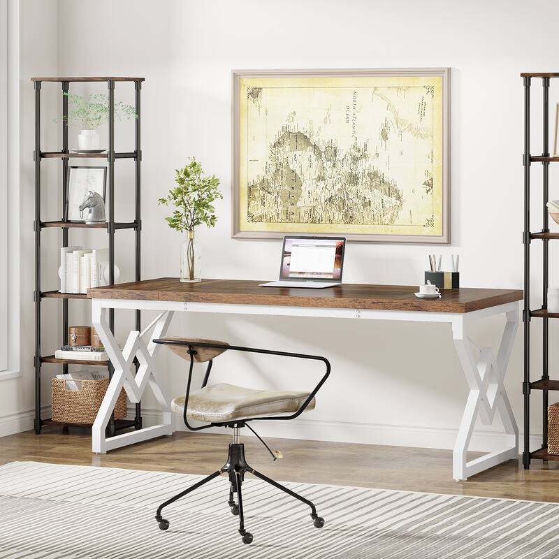 63-inch Executive Desk with Metal Frame, Modern Office Computer Desk for Home Office