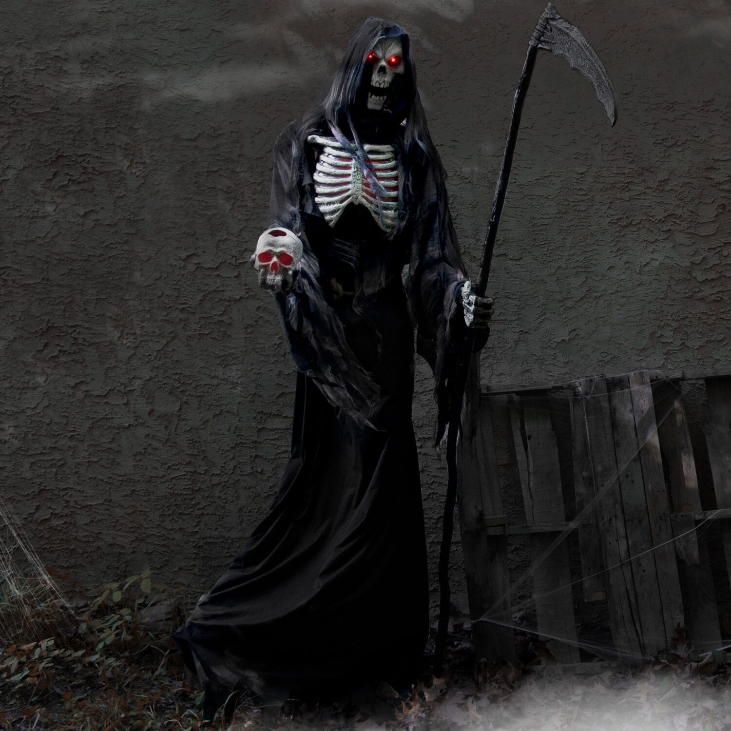 Haunted Hill Farm 7.0-Ft. Tall Motion-Activated Rotting Reaper, Premium Talking Halloween Animatronic, Plug-In
