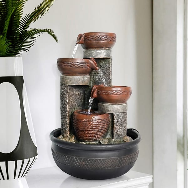slide 2 of 10, 15.7-inch High Tiered Rock Water Fountains Indoor Waterfall Feature grey