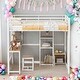 preview thumbnail 2 of 7, Full Size Metal Loft Bed with Desk and Stool, Wood Kids Bed Frame with Open Wardrobe, Shelves and Cabinet for Bedroom, White
