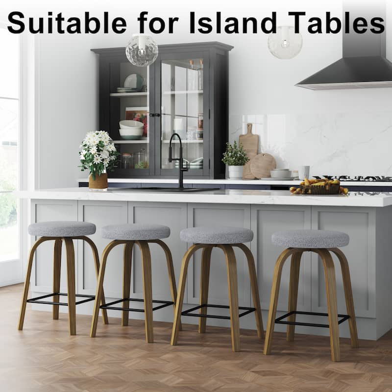 Swivel Bar Stools Set of 2, Counter Height Backless 26″Bar Stool, Fabric Upholstered Seat, Sturdy Wood Legs and Metal Footrest