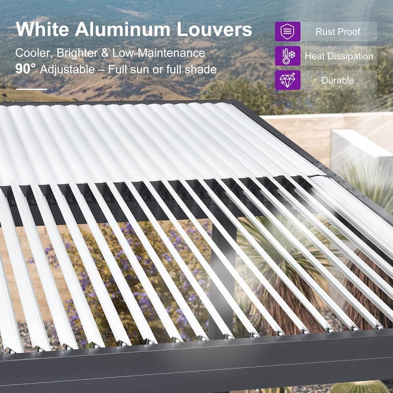PURPLE LEAF Louvered Pergola Outdoor Aluminum Pergola with Adjustable Roof for Patio Hardtop Gazebo