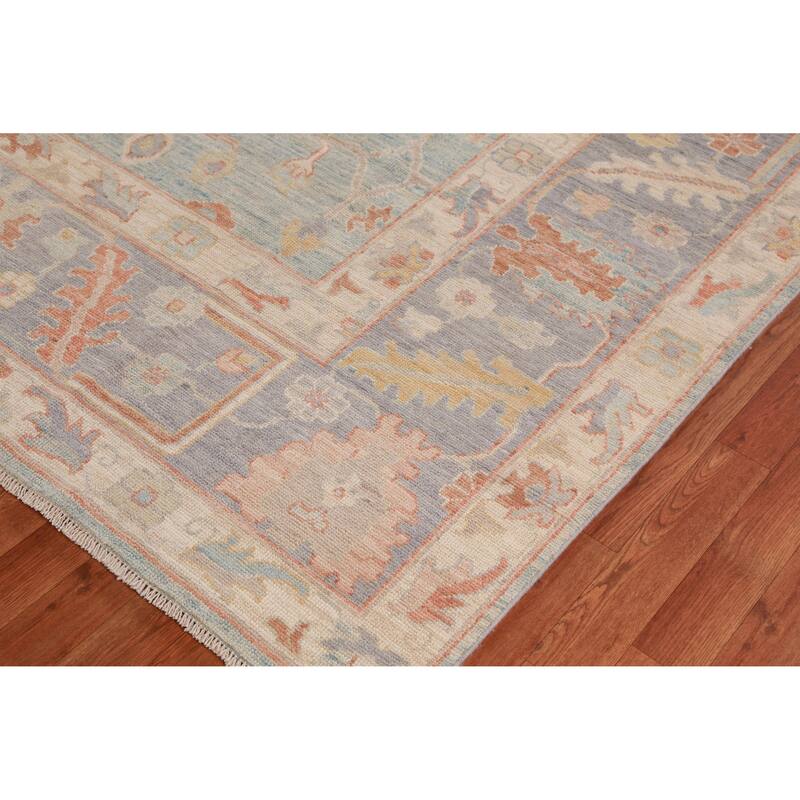 Hand Knotted Oriental 100% Wool Carpet Transitional All-Over Navy Blue & Blues Oushak Area Rug - 12' 2'' X 9' 4''
