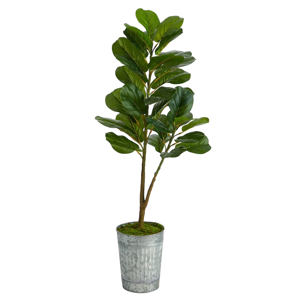 Artificial Fig Tree 4ft Indoor Fiddle Leaf Plant in Metal Planter Home Decor - Green - 41-50 Inches