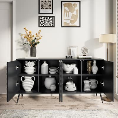 Modern Honeycomb Storage Cabinet Sideboard with Two-Tone Finish, Entryway Accent Cabinet with Adjustable Shelves
