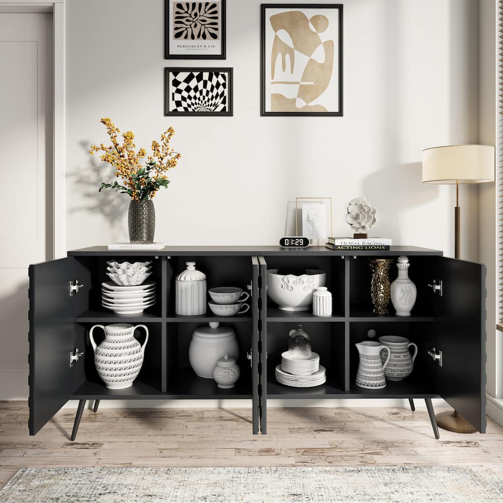 Modern Honeycomb Storage Cabinet Sideboard with Two-Tone Finish, Entryway Accent Cabinet with Adjustable Shelves