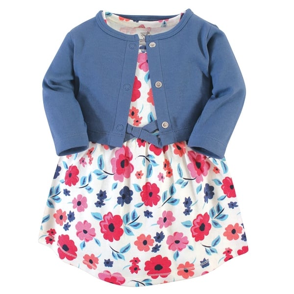 slide 1 of 1, Touched by Nature Baby and Toddler Girl Organic Cotton Dress and Cardigan 2pc Set, Garden Floral 2T - Garden Floral