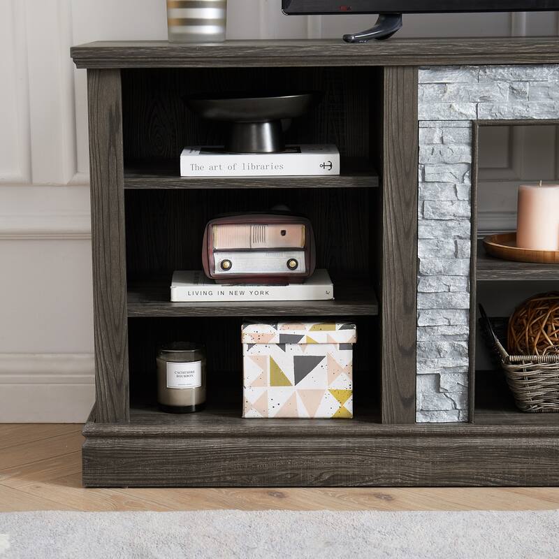 Mid Century Modern Wood Material TV Stand with Cabinet Upper and Lower 2 Layers Storage Cabinet for Living Room Entertainment
