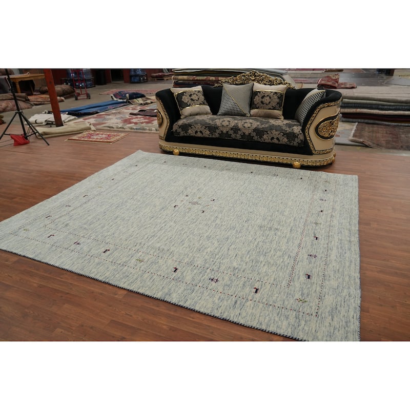 Hand Knotted Oriental 100% Wool Carpet Tribal Animal Pictorial Beige & Ivories Gabbeh Area Rug - 9' 11'' X 8' 7''