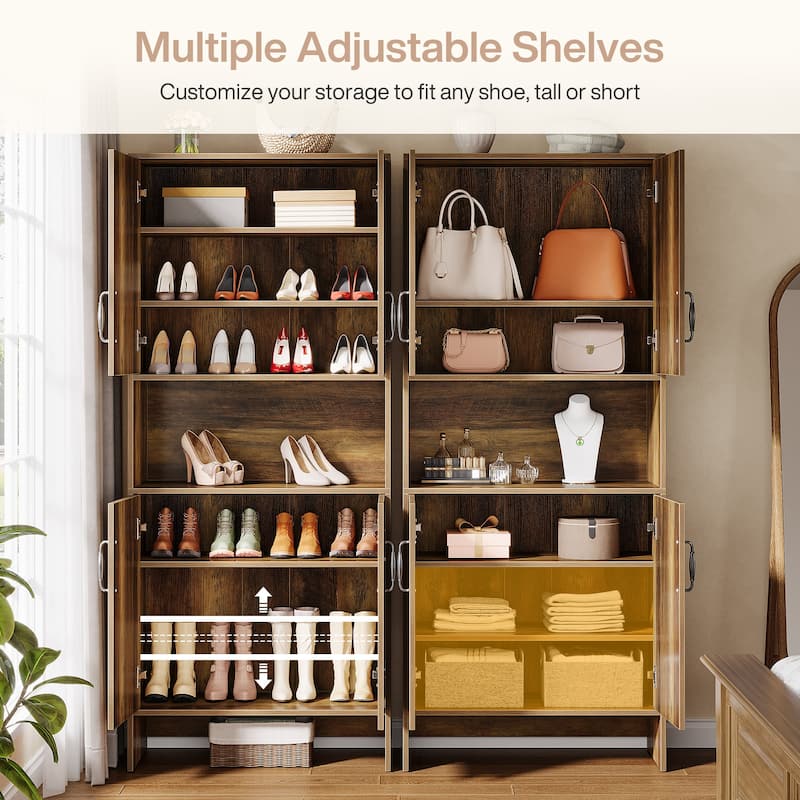 67.52" Tall Shoe Cabinet, 7-Tier Farmhouse Shoe Storage Cabinet with Doors and Adjustable Shelves