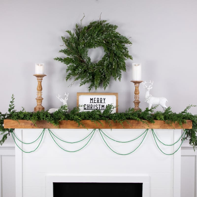 Shiny Metallic Beaded Christmas Garland - 15' x .25" - Emerald Green - Unlit