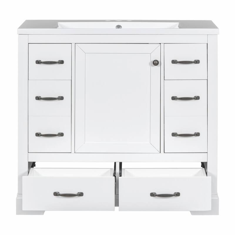 36" Bathroom Vanity with Sink Combo: Six Drawers, Multi-Functional Divider, Adjustable Shelf