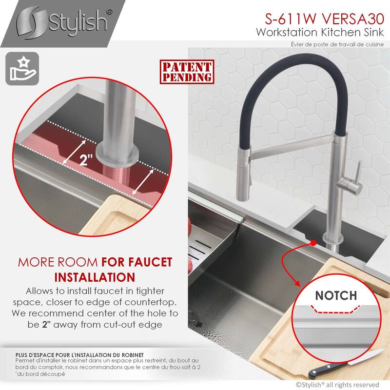 STYLISH 30 inches Workstation Single Bowl Undermount 16 Gauge Stainless Steel Kitchen Sink with Built in Accessories