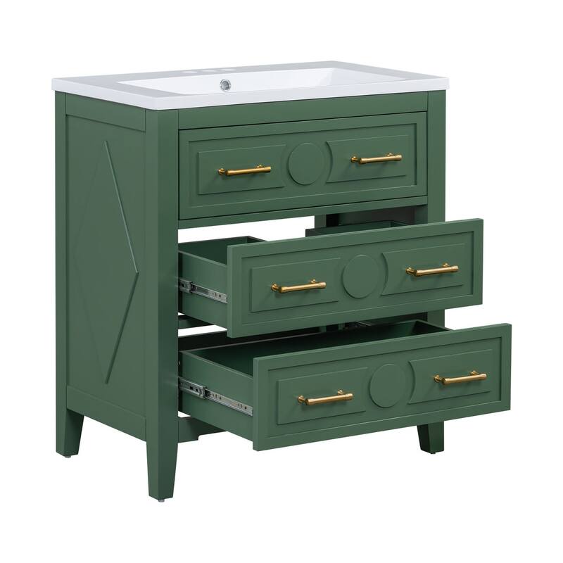 30 inch MDF Freestanding Bathroom Vanity Set in Green with Integrated Resin Sink