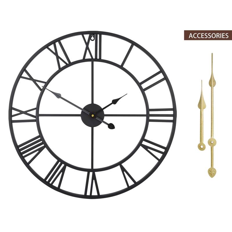Large Wall Clock, Completely Silent, Non Ticking, Battery-Operated Metal Wall Clock,Rustic Round Modern Wall Decor 24-Inch
