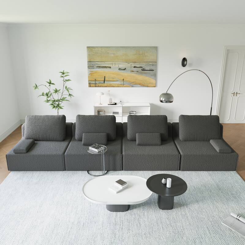 Oversized Modular Sectional Sofa, Luxury Boucle Floor Couch, Convertible Compressed Couch for Living Room, Apartment