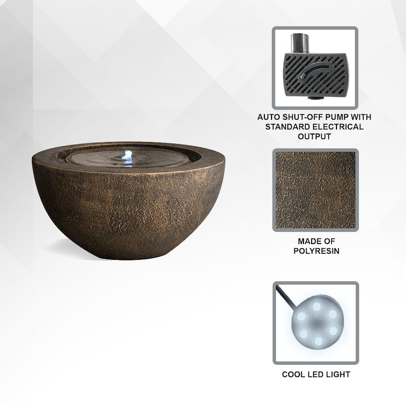 XBrand 19.8"W Round Polyresin Sphere Water Fountain w/LED Light, For Indoor/Outdoor, Garden Water Fountain