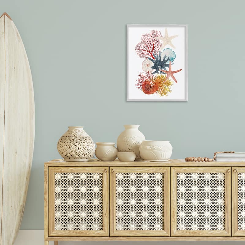 Stupell Coral & Undersea Creatures Framed Giclee Art Design By Ramona Murdock