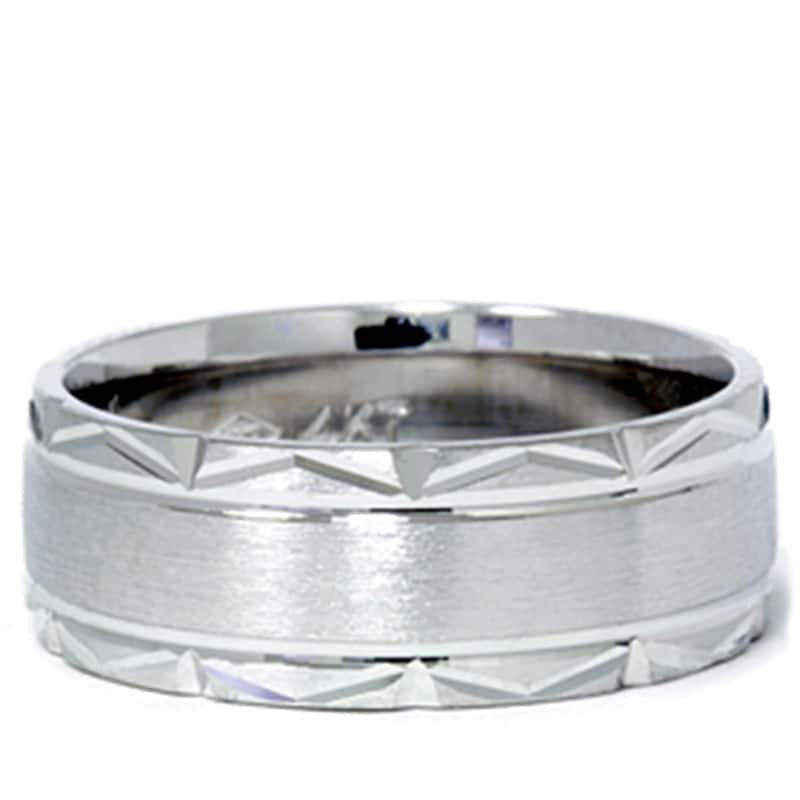Mens Brushed Wedding Band White Gold