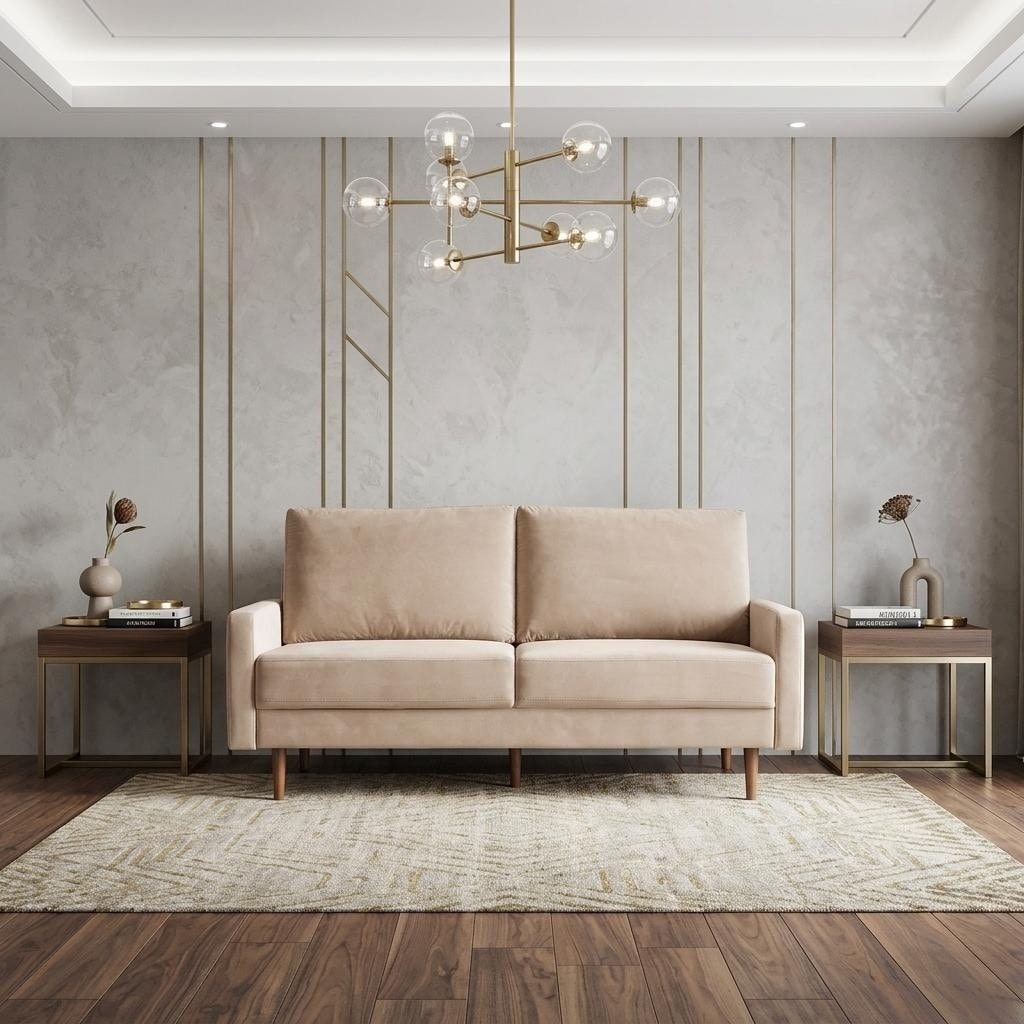 HomeRoots 69" Beige Velvet Sofa With Dark Brown Legs