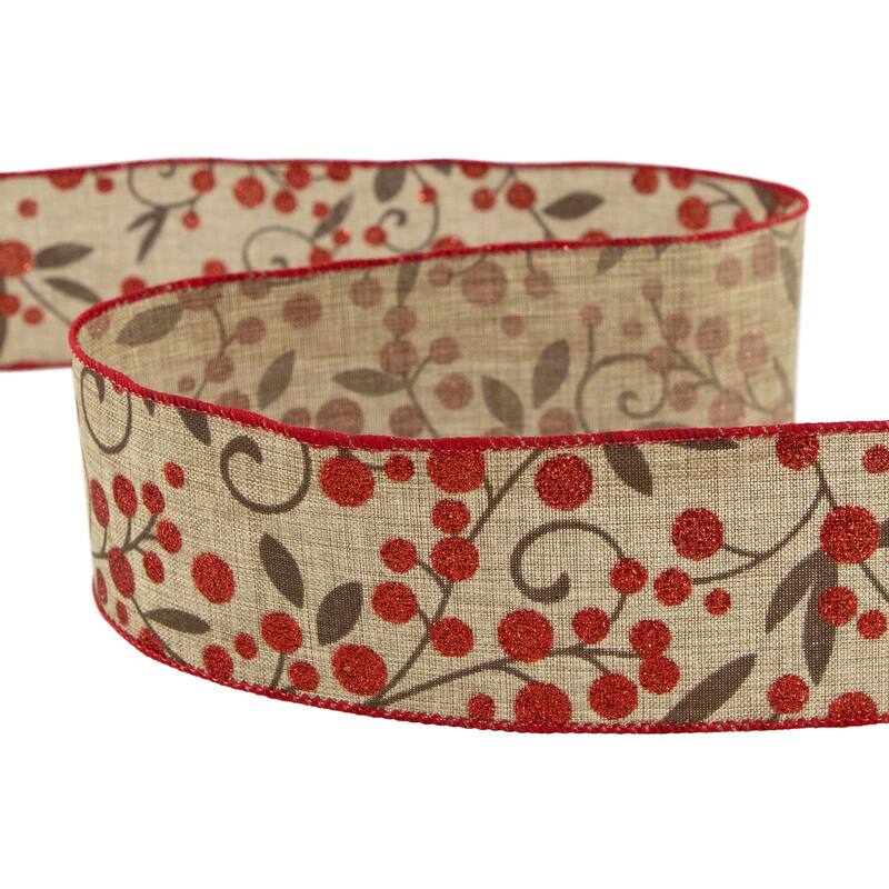 Brown and Red Berry Wired Craft Christmas Ribbon 2.5" x 10 Yards