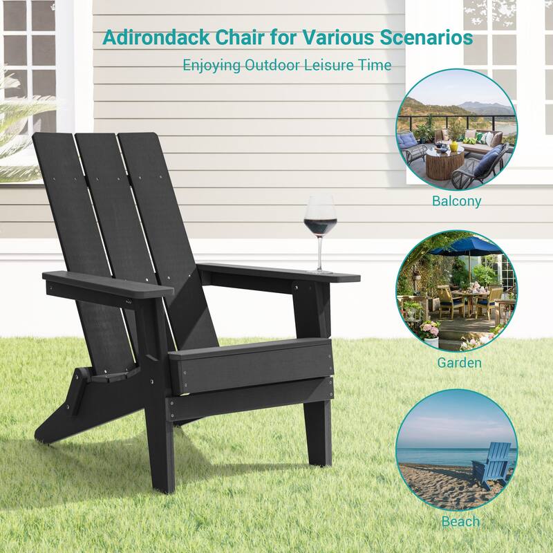 BONOSUKI Folding Adirondack Chair,Weather Resistant Patio Chair-Set of 2