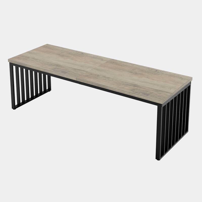 78" Extra Long 2-Person , Double Workstation with Heavy-Duty Steel Legs, Light Walnut & Black Finish