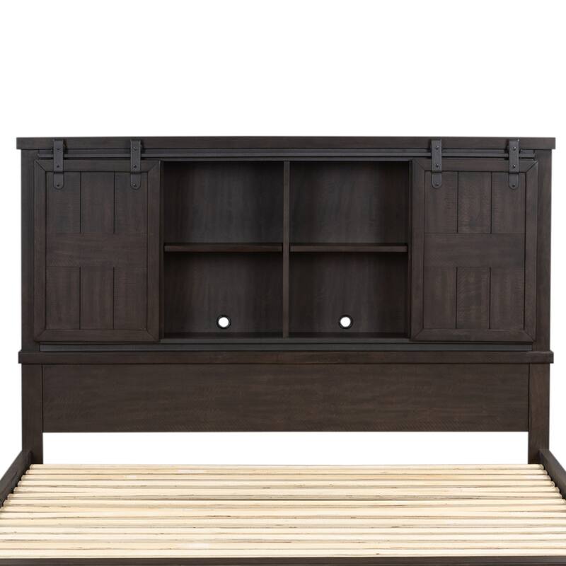 Thornwood Hills Rock Beaten Gray with Saw Cuts Queen Bookcase Bed