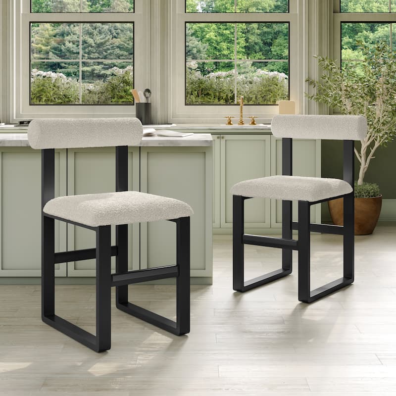 Corvus Caen Teddy Fabric Bar Stools with Wood Legs (Set of 2)