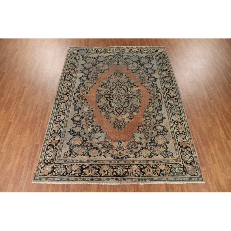 Floral Mahal Antique Persian Area Rug Hand-Knotted Wool Carpet - 9'1" x 12'2"
