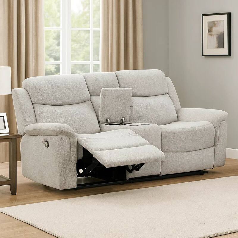 Teren Power Recliner Sofa, 86 Inch, Contemporary Gray Grain Leather