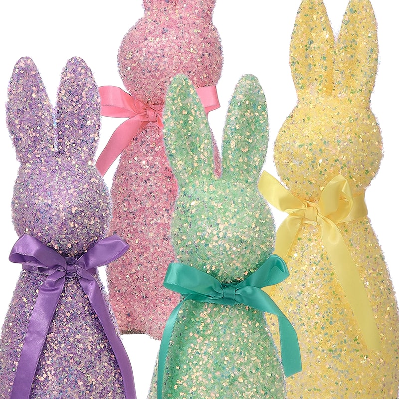 12.5"Irridescent Glitter Bunny Set of 4