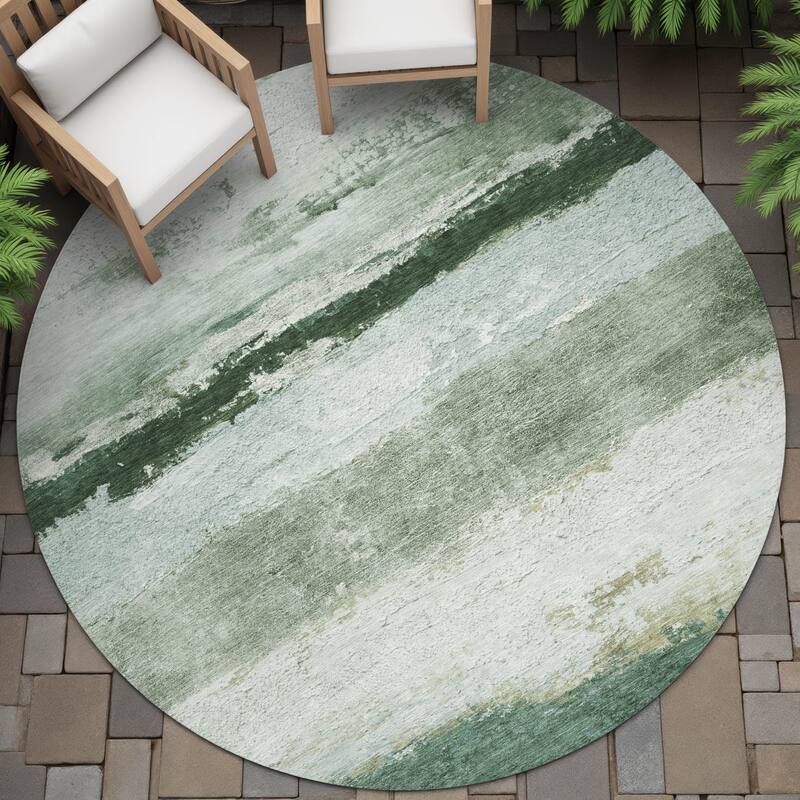 Machine Washable Indoor/Outdoor Watercolor Ombre Chantille Rug - Fern - 8' x 8'