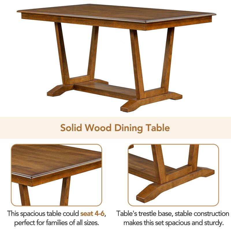Mid-Century Modern Dining Table and Chair Set Small Apartment Dining Table and Chair Set with Trestle Table Base for Dining Room