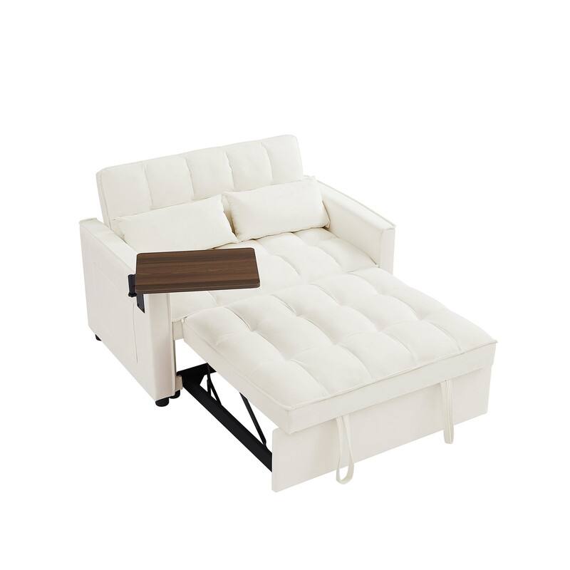 Modern Style Velvet Upholstered Sleeper Sofa with Table Board