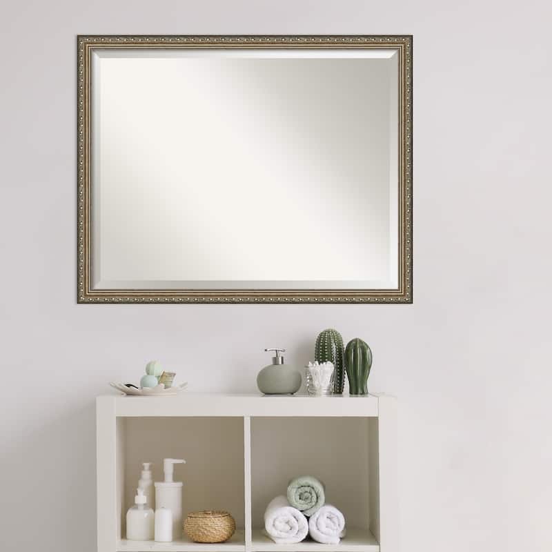 Beveled Wood Bathroom Wall Mirror - Parisian Silver Frame - Outer Size: 30 x 24 in