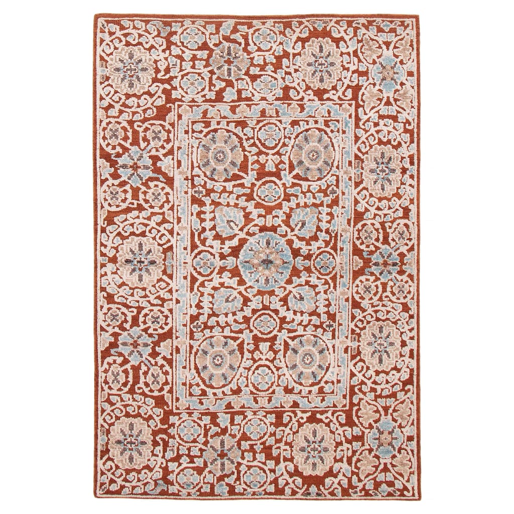 ECARPETGALLERY Hand-knotted Tangier Dark Copper Silk, Wool Rug - 5'3 x 8'0